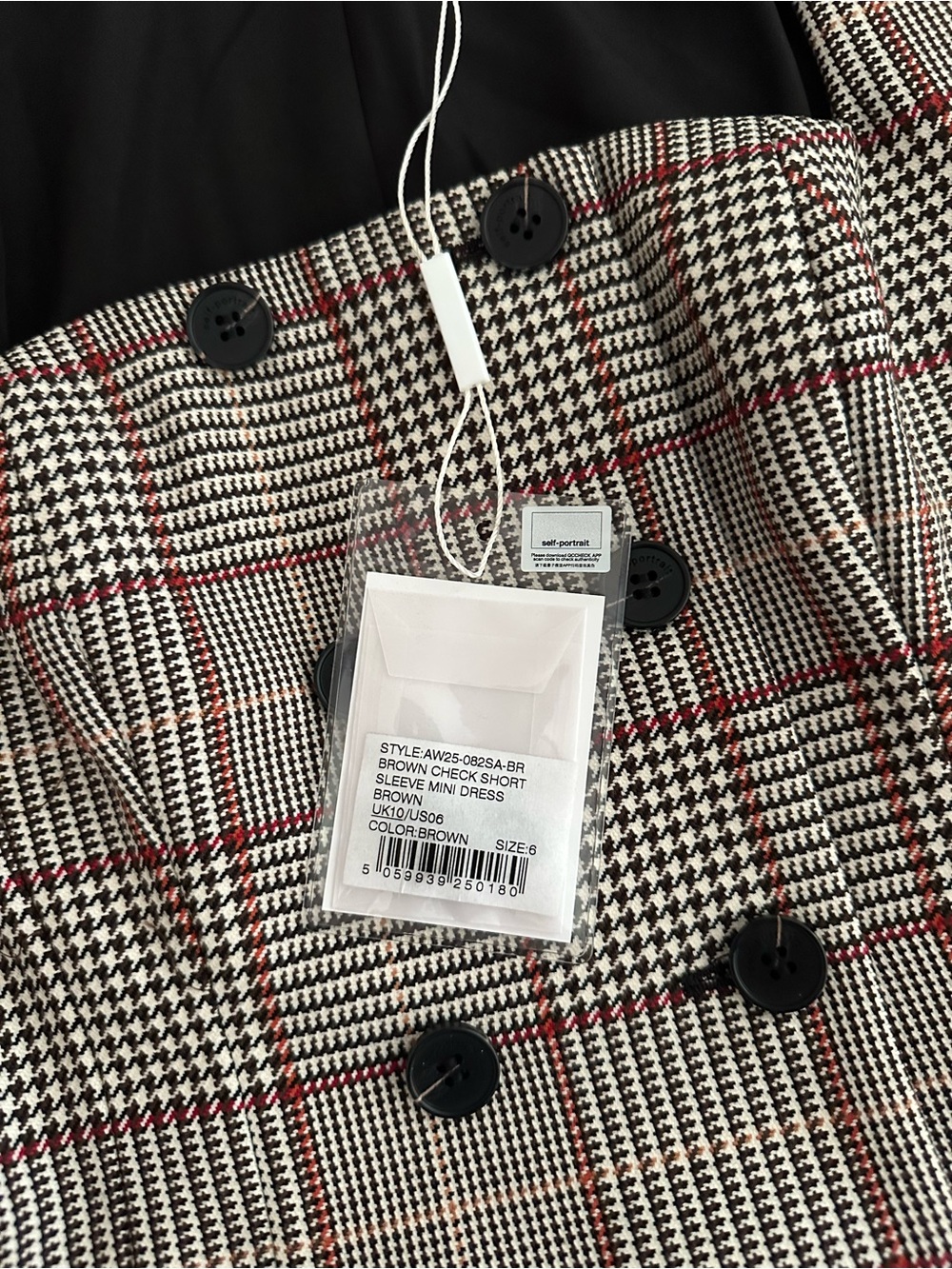 Self-Portrait Check Short Sleeve Mini Dress Brown Plaid US 6 NWT $650 Tailored - Picture 5 of 9